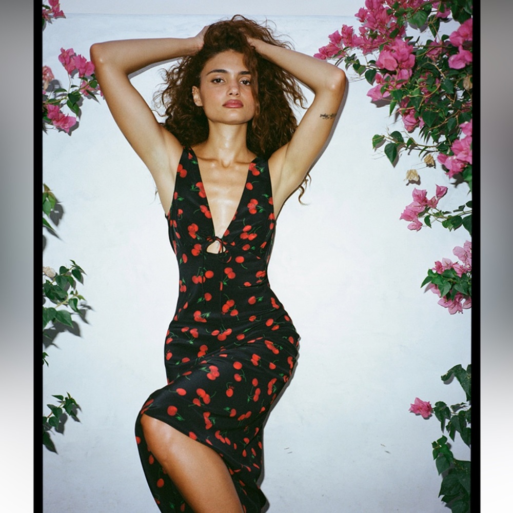 NWOT Realisation Par the Scarlet Dress, small, cherry print, silk